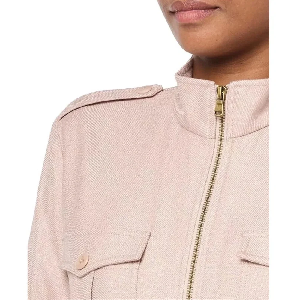 Trina Turk Full Zip Lightweight Bouyant Tunic Jacket Cinched Waist Beige Pink XS
